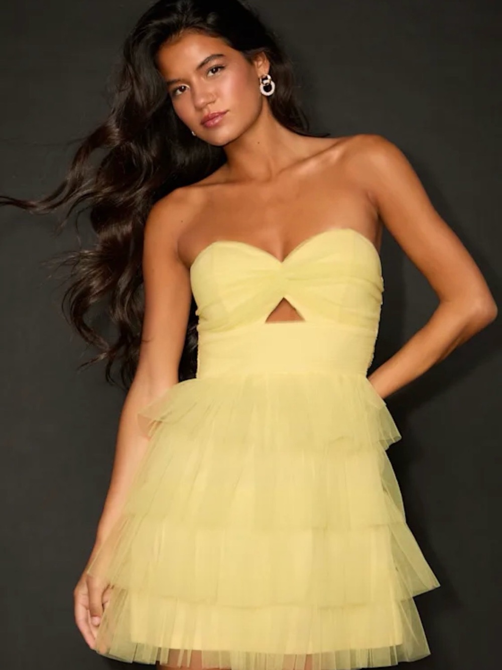 Lulu's Lemon Strapless Tiered Tulle Mini Dress
